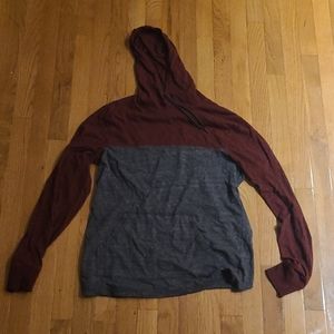 Dark Red and Gray Long-Sleeved Shirt with Hood